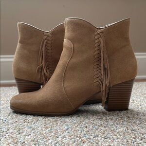 Suede Ankle Booties with Chunky Heel and Side Zipper